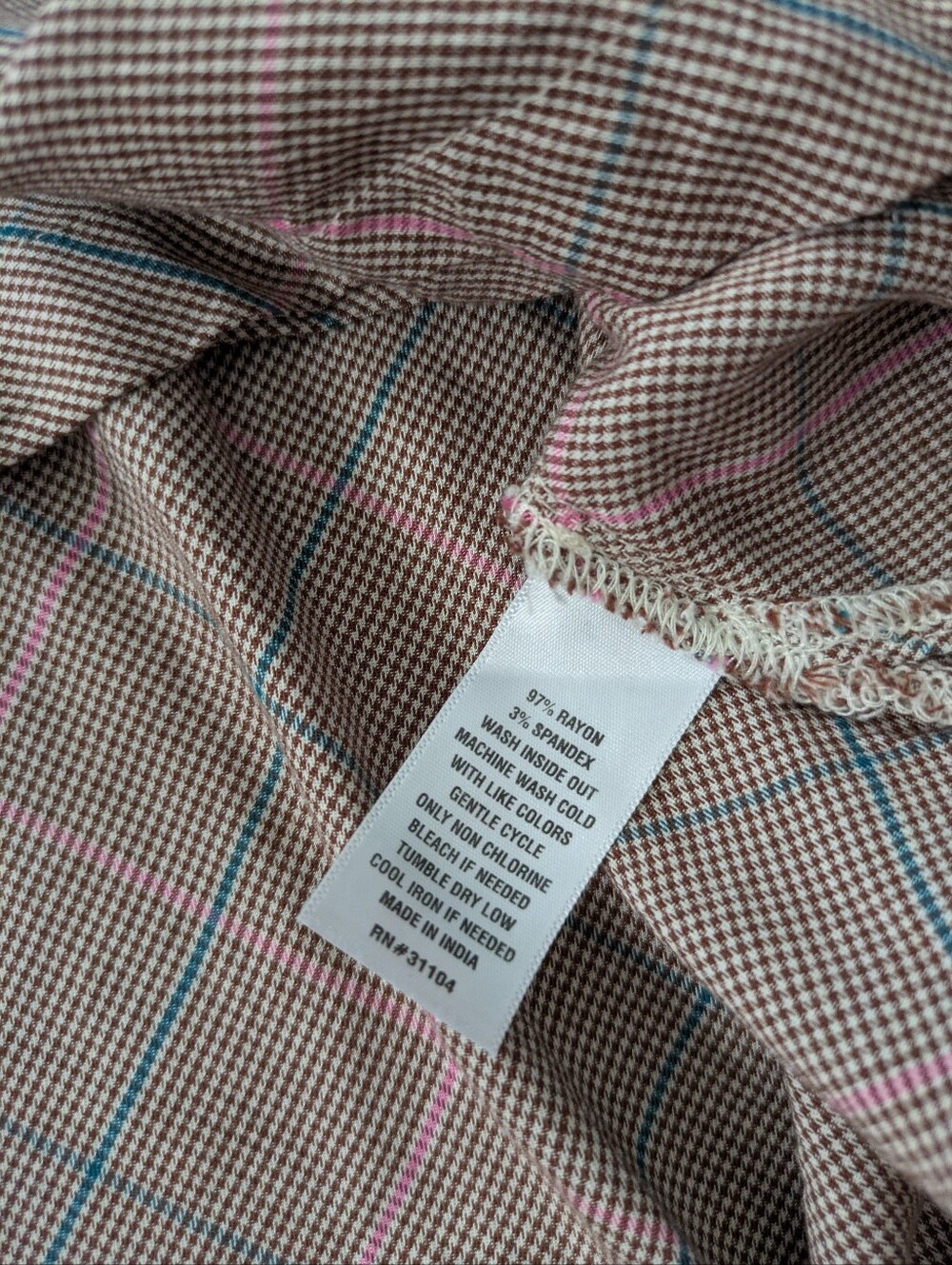 Crown & Ivy Shirt Womens 1X Tan Plaid Ruffle Split Neck Tunic Long Sleeve - Picture 5 of 9